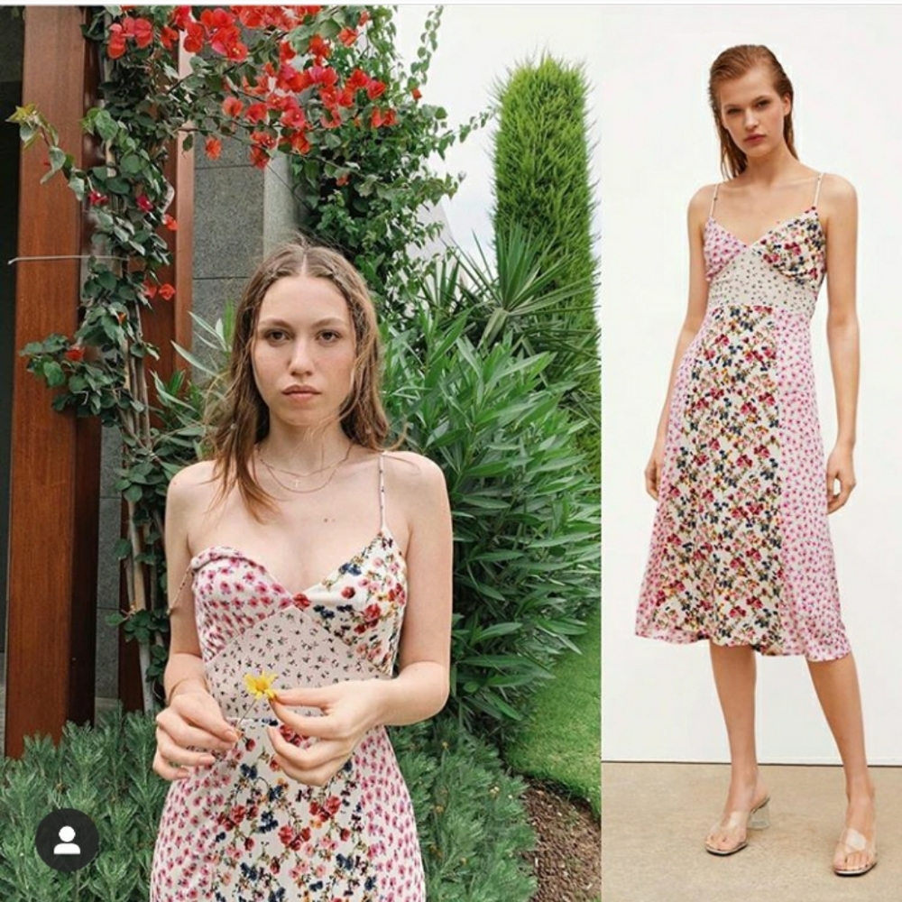 Zara Pink Floral Midi Slip Dress